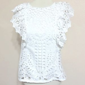 Express Eyelet RuffleTop White M